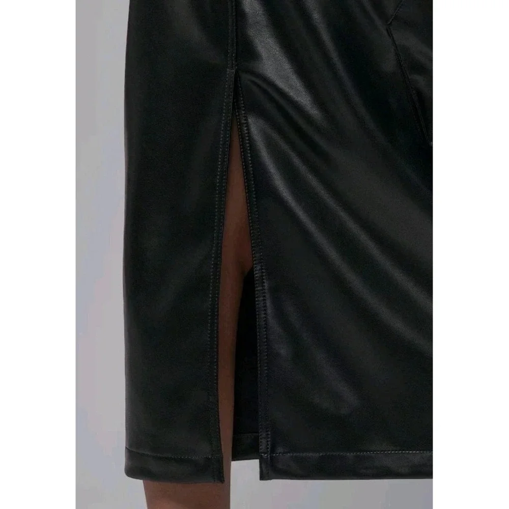 Nike Jordan Flight Chicago Faux Leather Midi Skirt Womens 4 Black IO0583 010